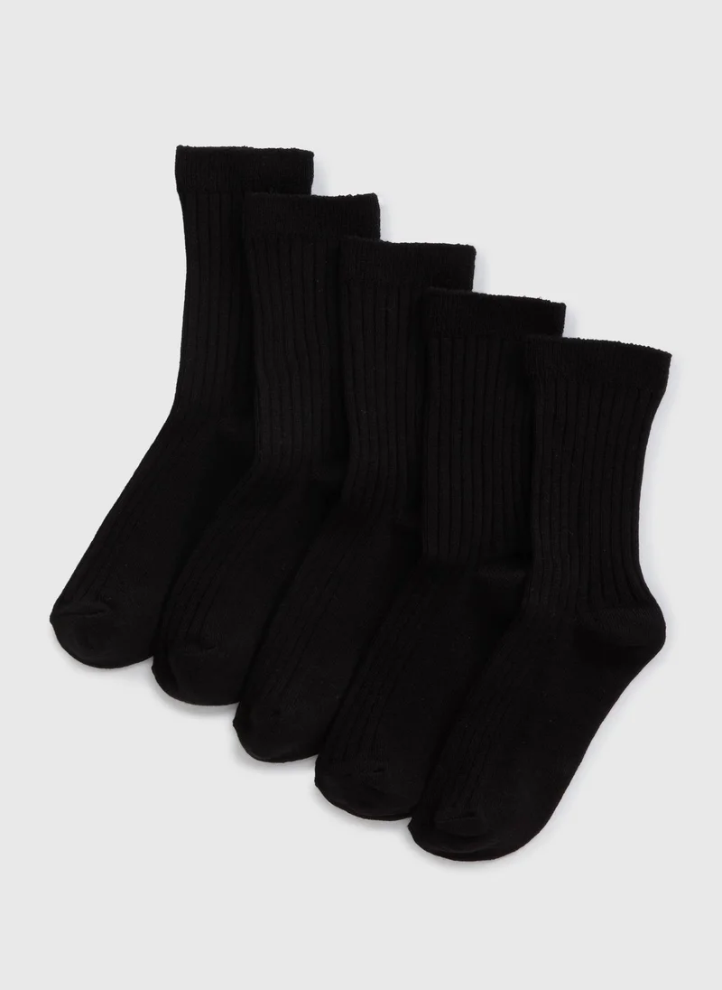 ماتلان 5 Pack Boys Black Ribbed Socks